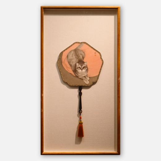 罗玉鑫扇面国画27x27CM《扇面·猫》一手绘扇面工笔国画作品[原作编号GH0393] 商品图0