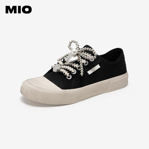 MIO米奥春季新款百搭休闲鞋做旧板鞋金属珠链装饰时尚女鞋M251551304 商品图0