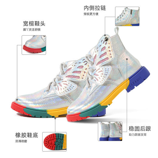 泰兰尼斯秋冬儿童马丁靴加绒保暖中大童鞋防滑低跟女童时尚小皮鞋T04D0D0355 商品图2