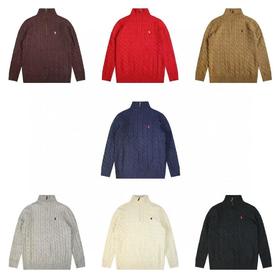 RALPHLAUREN/拉夫劳伦经典战马小标刺绣logo保罗polo高领套头半拉链针织麻花毛衣针织衫男女同款（BG）