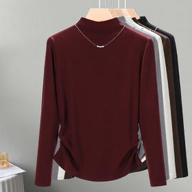 丁摩 女装半高领女士t恤长袖秋季气质正肩袖收腰显瘦上衣4ZF-6836
