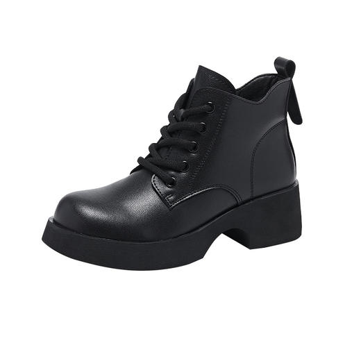 雀说 真皮复古马丁靴女侧拉链厚底短靴女513 商品图4