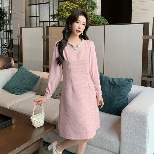 奢姿大码女装2025秋季气质半开领裙子胖妹妹时尚小香风拼接连衣裙9943863229 商品图1