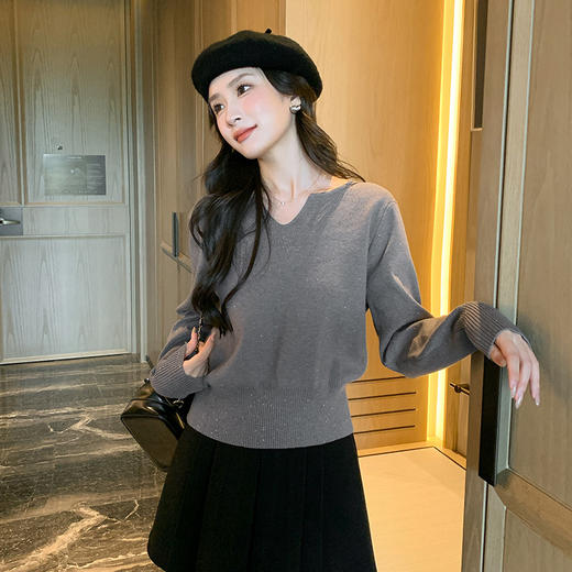 奢姿2024年冬季新款大码女装半开领打底上衣胖妹妹亮片拼接针织衫9844634338 商品图4