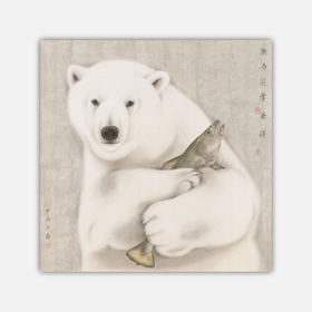 罗玉鑫国画68x68CM《鱼与熊掌》一手绘纸本工笔国画作品[原作编号GH0396]