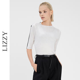 LIZZY早秋圆领五分袖修身打底针织衫套头短款毛衣女7738