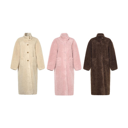 【暖冬内购】两三事 奶昔映雪 2024冬季新款时尚围脖领羊羔绒外套女长款宽松 商品图4