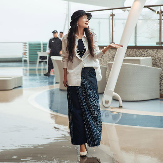 【林栖设计小店】（部分尺码现货）纯棉白衬衣多色拼蓝印花布简约通勤百搭宽松2025春季新品衬衫女1951059 商品图3