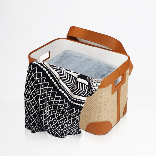 【米白/棕色】娜家皮质方形编织篓 商品图3