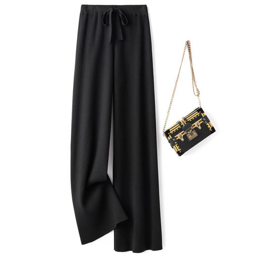 百媚生 针织阔腿裤女秋冬外穿松紧高腰拖地裤2206 商品图5