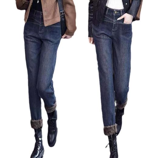 雀说加绒加厚牛仔裤女士新款小个子弹力直筒小脚烟管裤AL999 商品图4