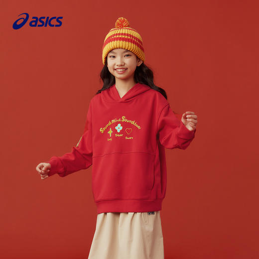 【新年限定】Asics/亚瑟士童装红色卫衣新年图案拜年外出春季T恤 商品图0
