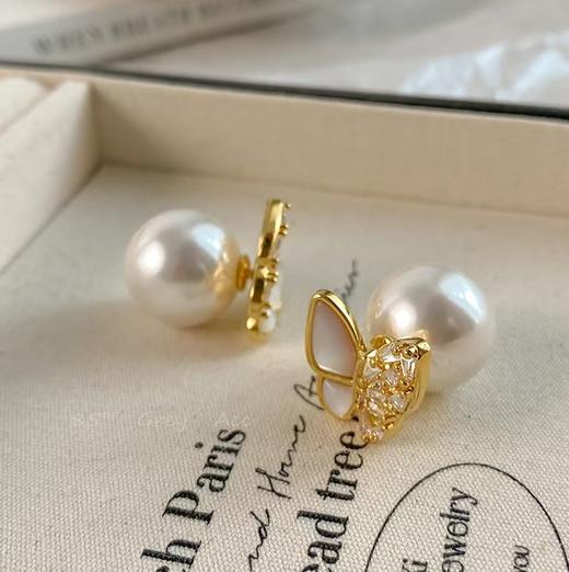 赵丽颖同款手工嵌锆钻自然贝母法式优雅925银耳钉 商品图10