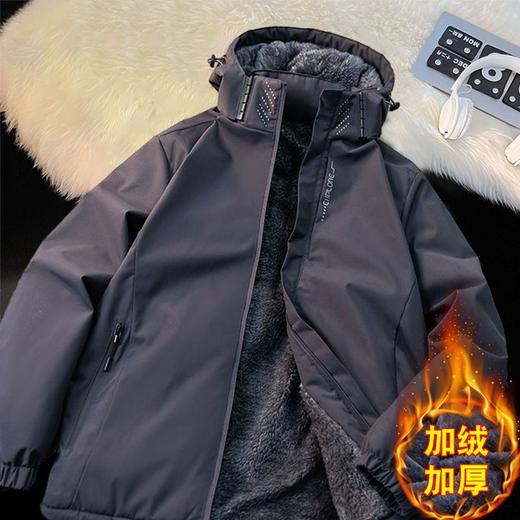 秋冬季男高级感连帽黑色户外大码防水宽松型休闲美式冲锋衣 商品图1