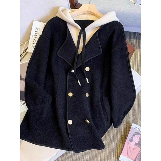 奢姿2024年冬季新款大码女装洋气撞色上衣胖妹妹假两件连帽外套9844391060 商品图2