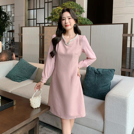 奢姿大码女装2025秋季气质半开领裙子胖妹妹时尚小香风拼接连衣裙9943863229 商品图4