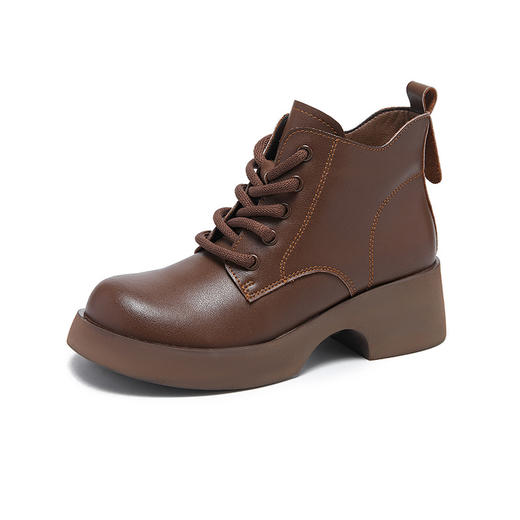 雀说 真皮复古马丁靴女侧拉链厚底短靴女513 商品图8