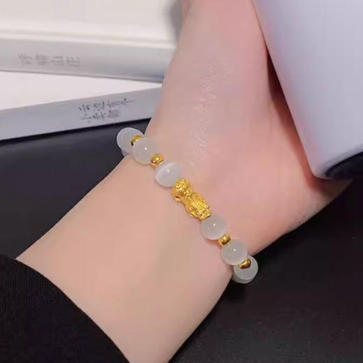 【经典】祥瑞貔貅猫眼石手串  925银招财进宝粉色猫眼石手链女款本命年转运珠 商品图4