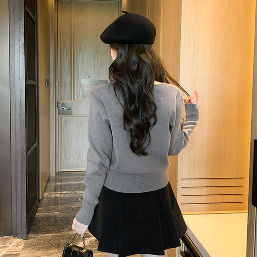 奢姿2024年冬季新款大码女装半开领打底上衣胖妹妹亮片拼接针织衫9844634338 商品图3