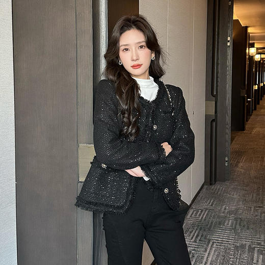 奢姿2024年秋季新款大码女装圆领拼接上衣胖妹妹优雅小香风外套9943327240 商品图4