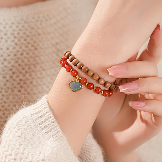 【丹碧·老山檀南红祥云双圈手串·带证书】敦煌福泽小众轻奢祈福老山檀手串 商品图0