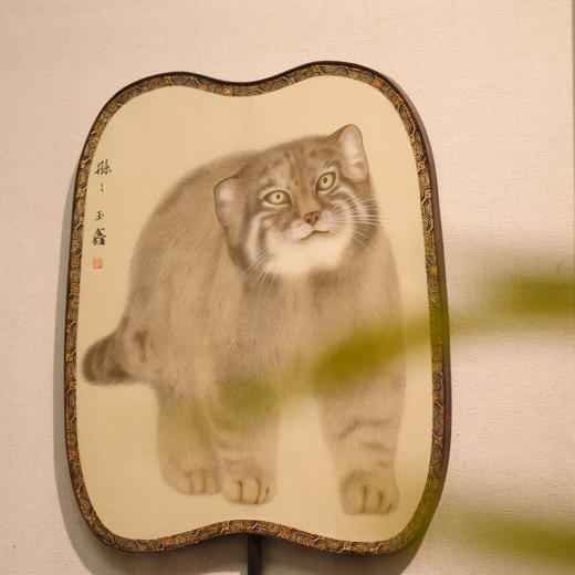 罗玉鑫扇面国画27x27CM《扇面·兔狲（2）》一手绘扇面工笔国画作品[原作编号GH0395] 商品图2