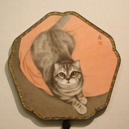 罗玉鑫扇面国画27x27CM《扇面·猫》一手绘扇面工笔国画作品[原作编号GH0393] 商品图3