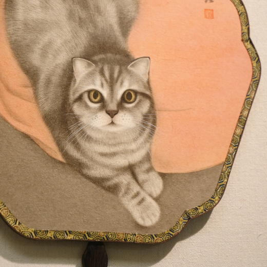 罗玉鑫扇面国画27x27CM《扇面·猫》一手绘扇面工笔国画作品[原作编号GH0393] 商品图4