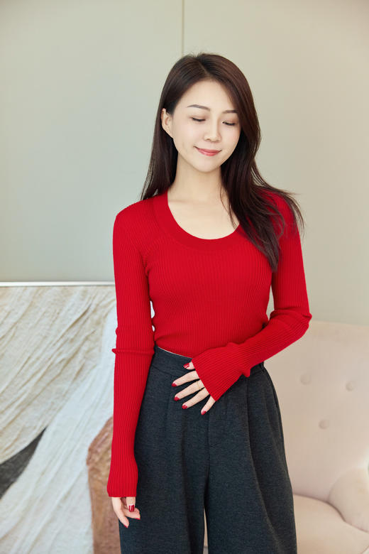 亲肤有型U领羊毛打底衫 商品图3