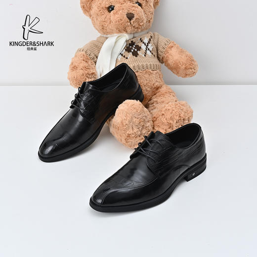 经典鲨2024年百搭黑色系带平底男士正装商务皮鞋KW08-D33201 商品图0