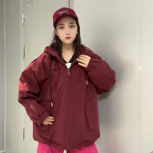 ZB连帽抽绳小字母刺绣夹棉外套（红） 冬季 944010690321 商品图0