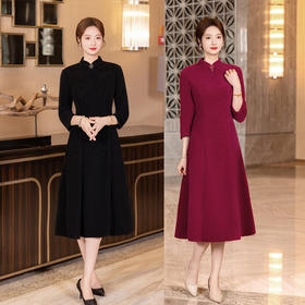 A1191冬季旗袍妈妈装婚宴礼服高贵大码喜婆婆礼服改良旗袍复古连衣裙女