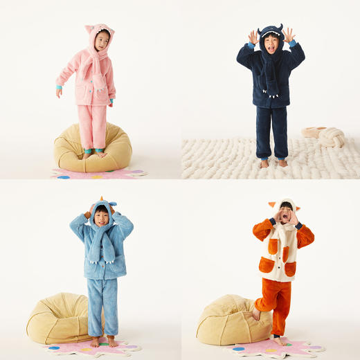 【冬Vol.3】allblu幼岚【小毛怪】儿童家居服女童男童24冬新款双面舒棉绒套装ZY 商品图2