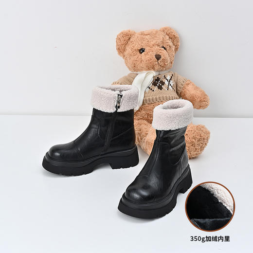 经典鲨2024年冬季新款百搭圆头加绒加厚侧拉链短筒马丁靴女KW89-D58201 商品图2
