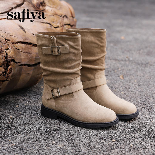 预售|Safiya/索菲娅2024美拉德复古绒面气质百搭套筒堆堆裤管靴 SF44116408 商品图8