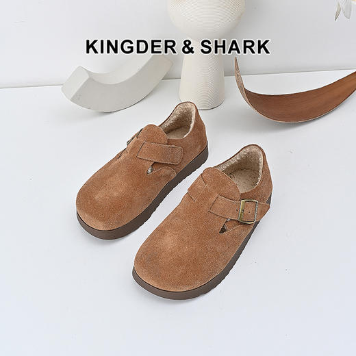 经典鲨2024年冬季新款圆头加绒羊羔毛平底御寒勃肯雪地靴女KW386-D58011 商品图0