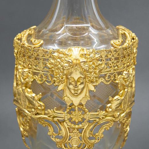 独角鹿西洋古董 19世纪法国出品新古典主义风格古典神话主题铜鎏金精雕装饰水晶花瓶一对 商品图2