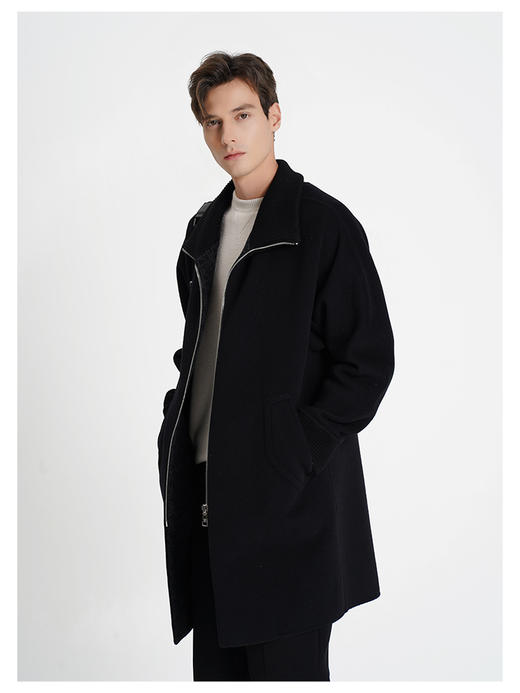 callisto大师系列黑色绵羊毛大衣 商品图3