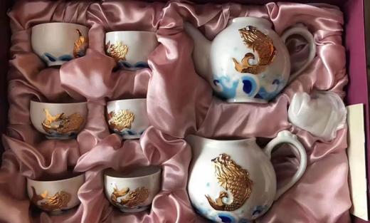 【样品清仓3折，样品仅1套】乾唐轩鱼跃龙门描金茶组（雪花白）（无原包装，介意慎拍） 商品图2