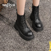 预售10天发|Safiya/索菲娅2024复古英伦时尚经典厚底粗跟短筒系带马丁靴加绒 SF44116411 商品缩略图1