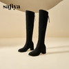 预售10天发|Safiya/索菲娅2024秋冬显瘦圆头百搭弹力高跟加绒过膝长靴 SF44117096/SF44119096 商品缩略图5