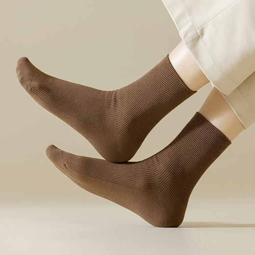 洁丽雅5双装棉质女士中筒袜简约纯色舒适无骨弹力透气女袜 商品图9