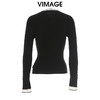 VIMAGE纬漫纪时尚撞色盖手喇叭袖半高圆领气质针织衫冬季新款V2201815 商品缩略图1