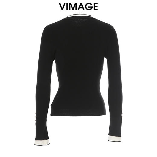 VIMAGE纬漫纪时尚撞色盖手喇叭袖半高圆领气质针织衫冬季新款V2201815 商品图1