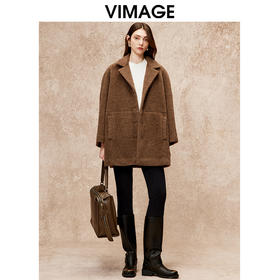 VIMAGE纬漫纪休闲直筒保暖宽松羊毛羊绒毛呢大衣冬新款V2214808
