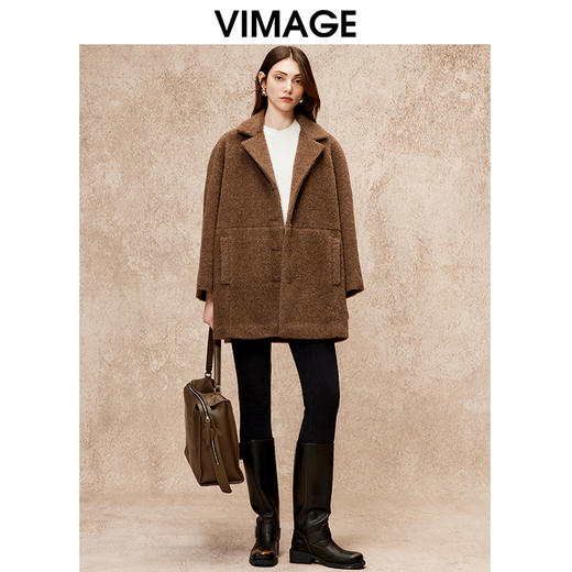 VIMAGE纬漫纪休闲直筒保暖宽松羊毛羊绒毛呢大衣冬新款V2214808 商品图0