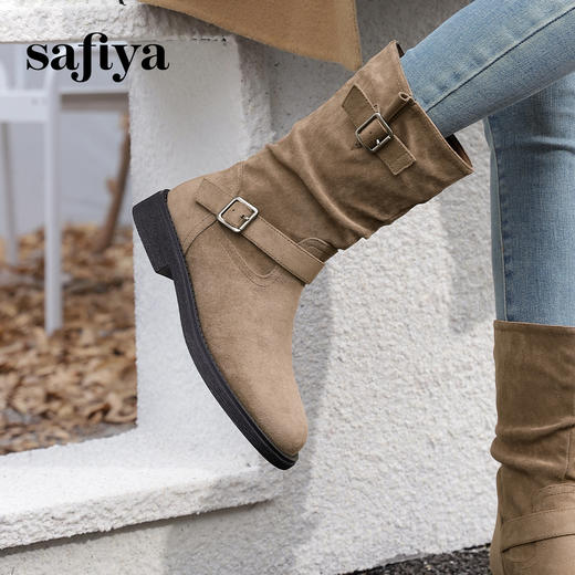 预售|Safiya/索菲娅2024美拉德复古绒面气质百搭套筒堆堆裤管靴 SF44116408 商品图1