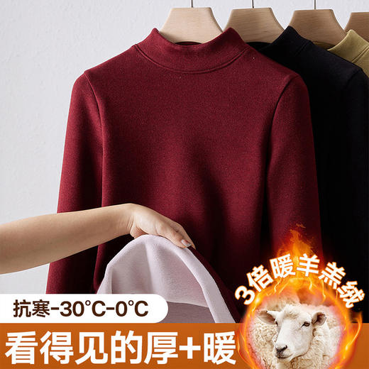 【自】全新升级【铂金会员119/天猫159/差价40】(33037) 洛诗琳巨厚半高领一体羊羔绒保暖衣女加绒德绒羊毛打底衫 商品图3