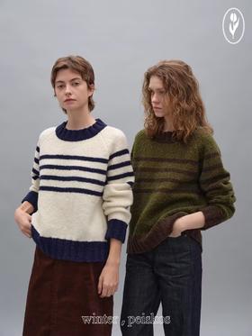 shyshystill/shy202408071/宽边粗条纹撞色宽松圆领套头毛衣