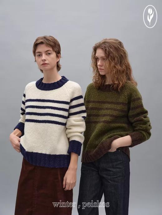 shyshystill/shy202408071/宽边粗条纹撞色宽松圆领套头毛衣 商品图0